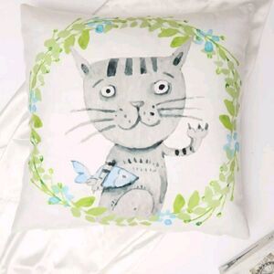 Cartoon Kitty Cat Fish Cushion Zippered Pillow Cover